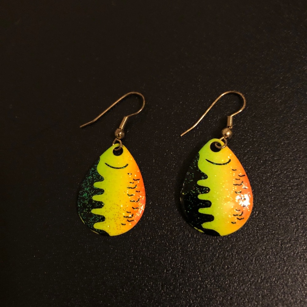 Hand-Painted Neon Fish Earrings - Yellow, Orange, Black